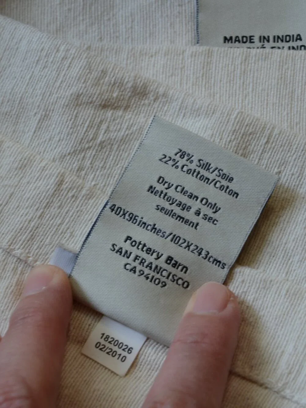 Set of 4 Panels Pottery Barn Silk/Cotton Blend Curtains Unlined 40x96